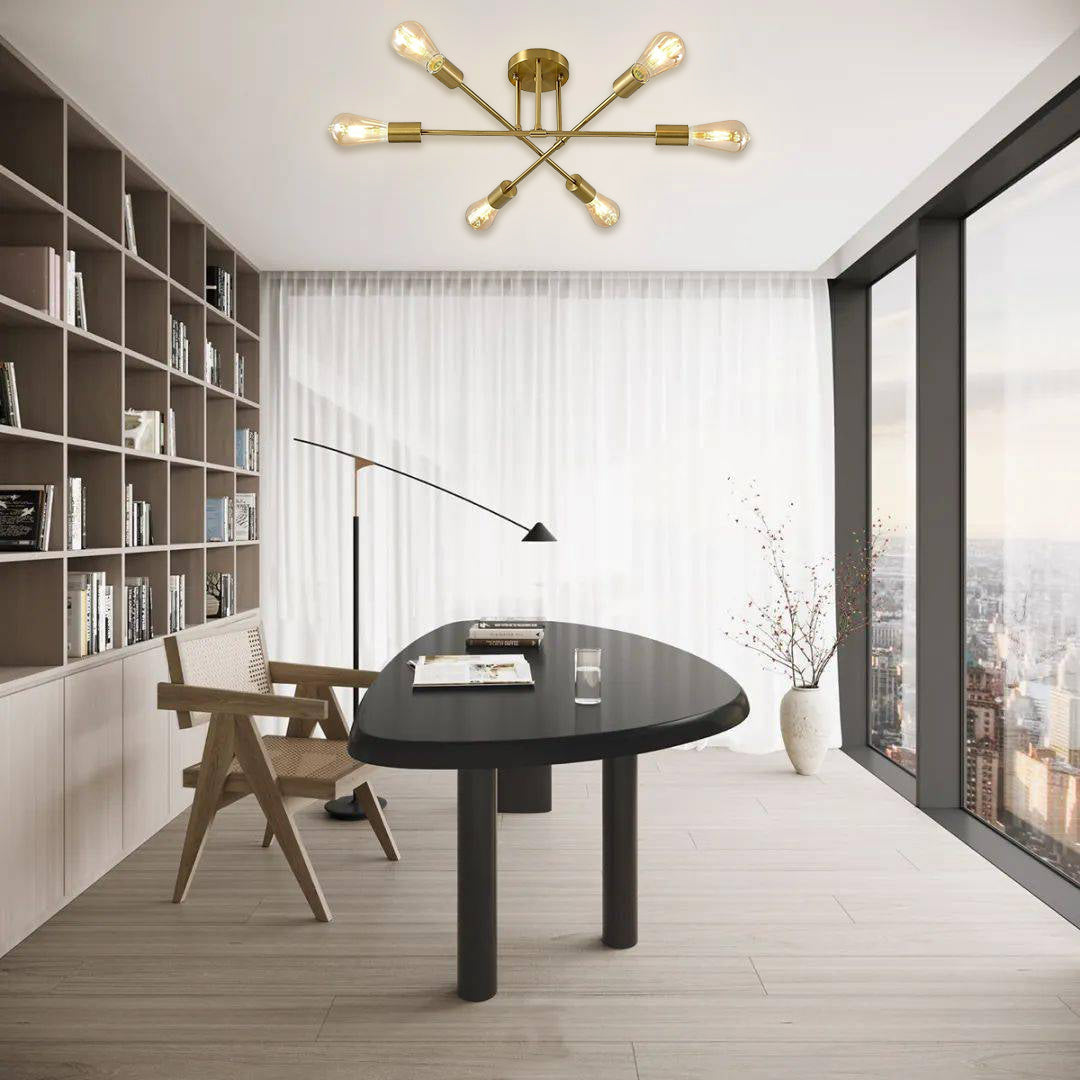 Minimalist Geometric Industrial Sputnik Chandelier 6 Bulbs Ceiling Lights