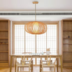 Rattan Globe Pendant Light Horizontally Oval Bamboo Woven Pendant Light