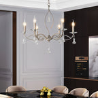 Candle Stick Chandelier Iron Silver Finish Crystal Ceiling Light