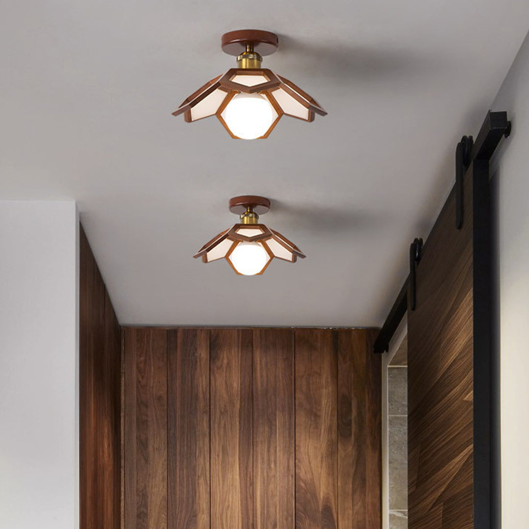 Wood Semi Flush Mount Light Modern Minimalist Lotus Light