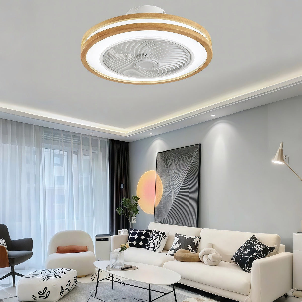 Three-level Wind Regulation Nordic Modern Bladeless Ceiling Fans with Lights and Remote Control