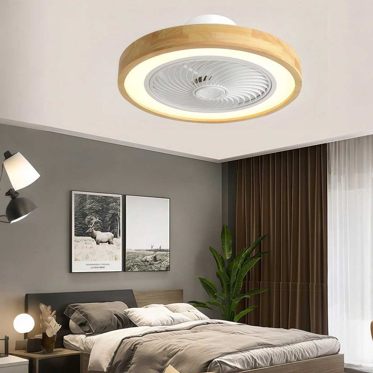 Three-level Wind Regulation Nordic Modern Bladeless Ceiling Fans with Lights and Remote Control
