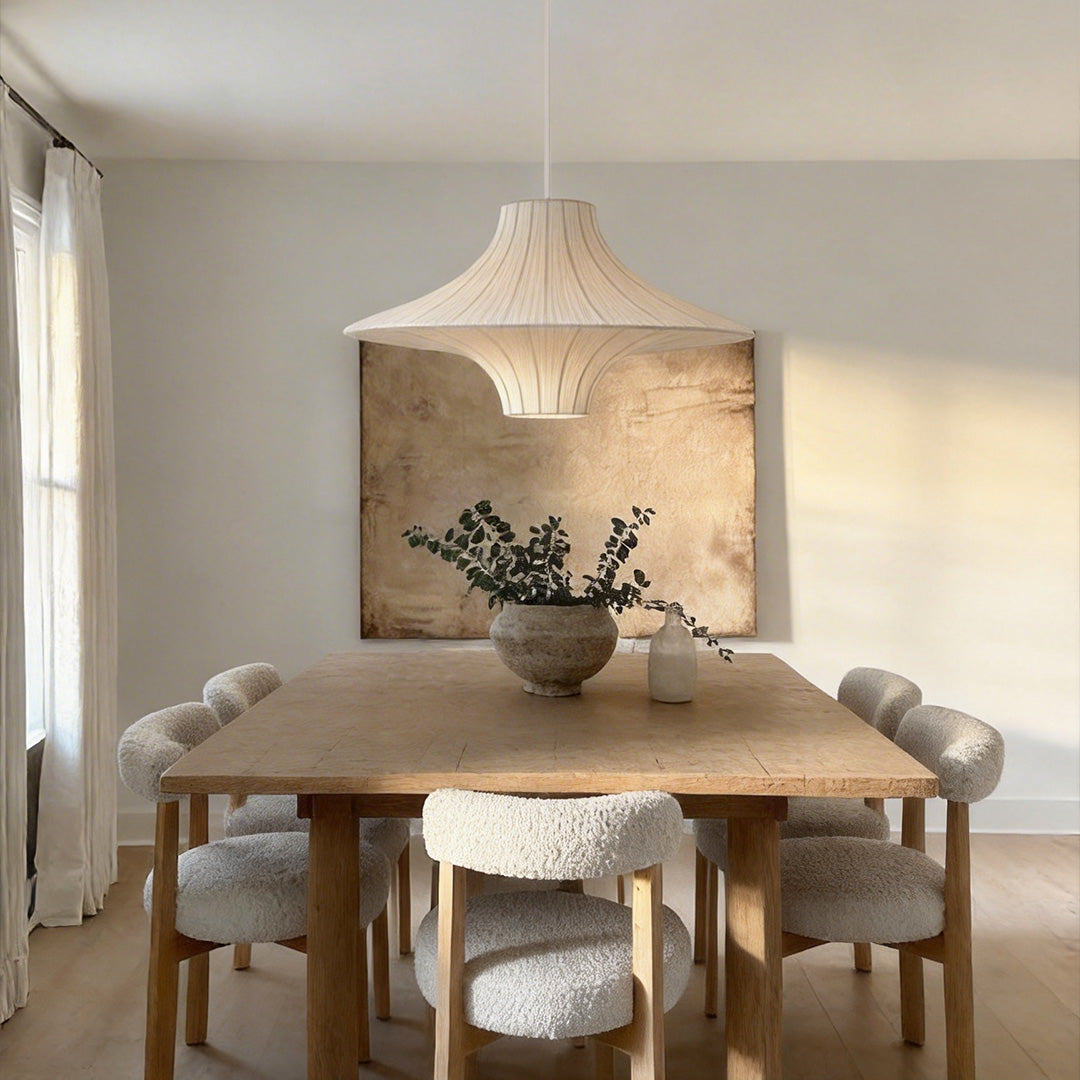 White Pendant Light Shade Spaceship Silk Ambient Ceiling Light