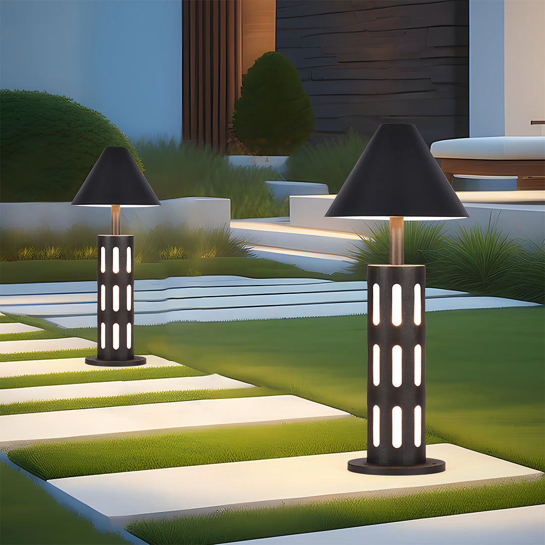 Black Path Lights Industrial Perforated Cylindrical Garden Light