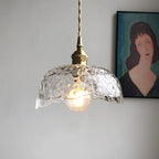 Nordic Pendant Light Hammered Glass and Brass Light