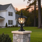 Dusk to Dawn Pillar Lights European Floral Globe Glass Light