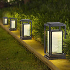 Outdoor Glass Lanterns Industrial Black Weatherproof Square Lawn Light