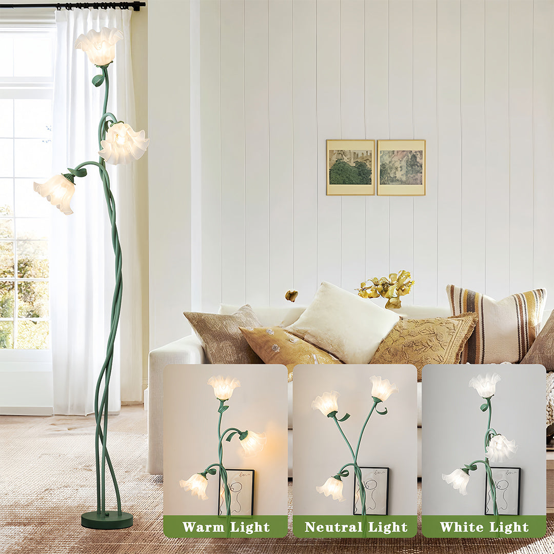 Flower Floor Lamps French Country Style Green Artistic Iron Lamp