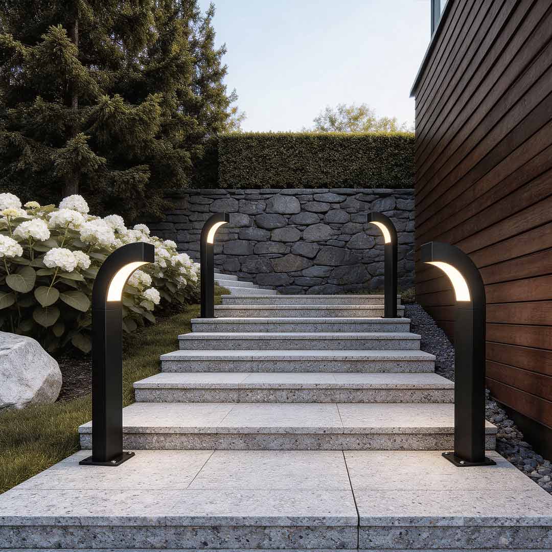 Curved LED Landscape Lighting Minimalist Black Outdoor Path Lighting