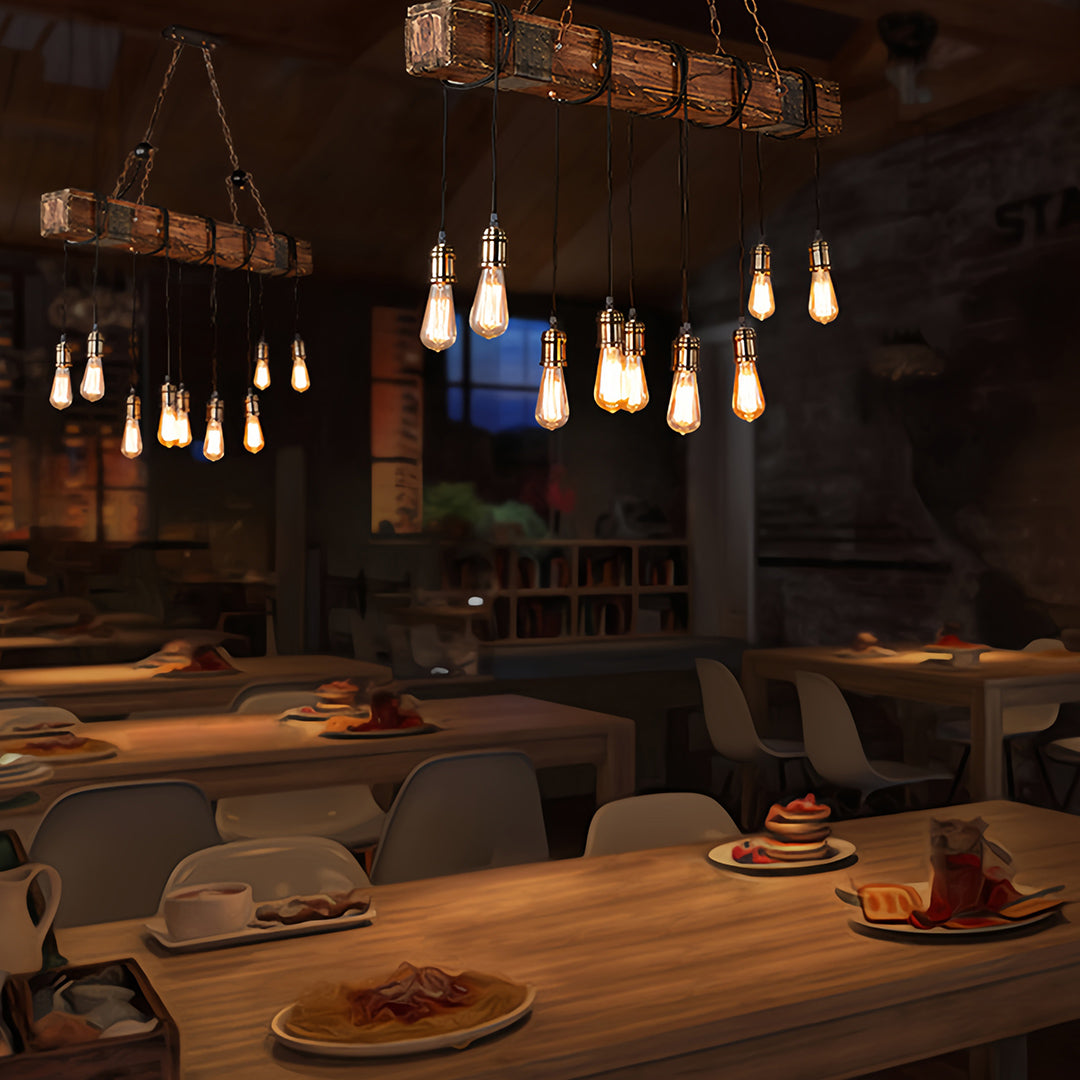 Black and Wood Pendant Light American Vintage Style Iron Ceiling Light
