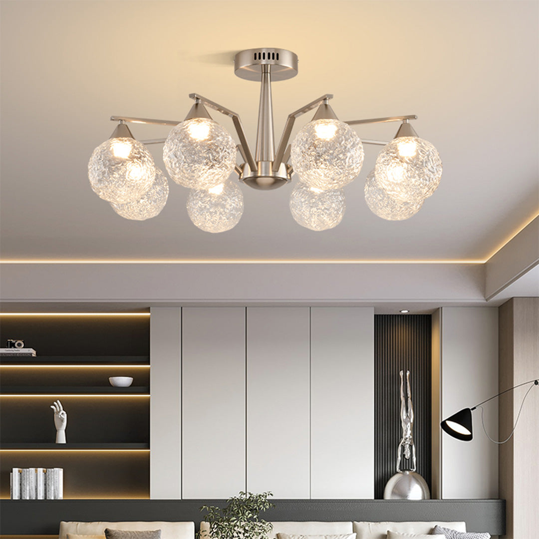 Sputnik Mid Century Semi-Flush Mount Lighting Silver Metal Ceiling Light
