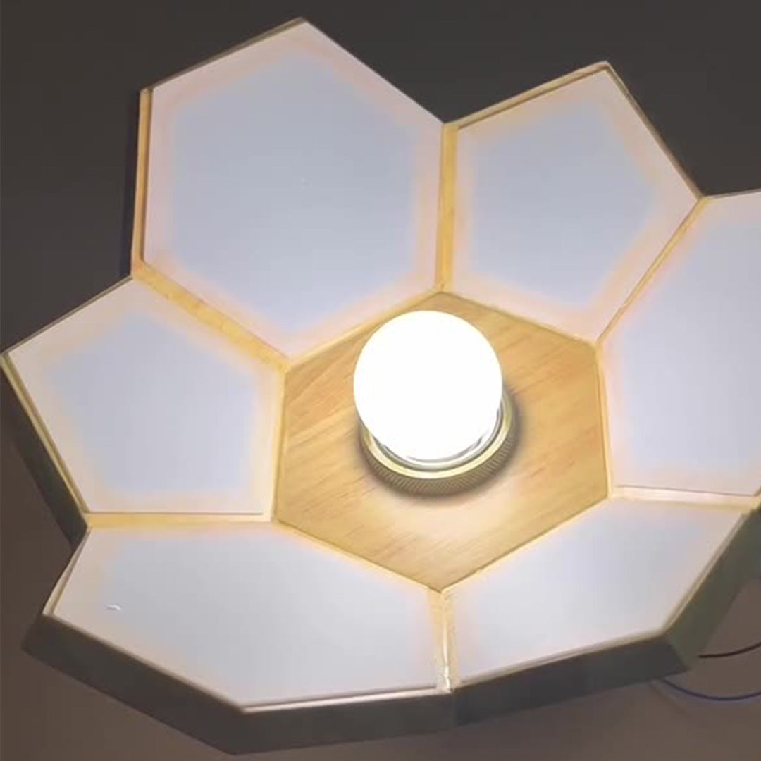 Wood Semi Flush Mount Light Modern Minimalist Lotus Light