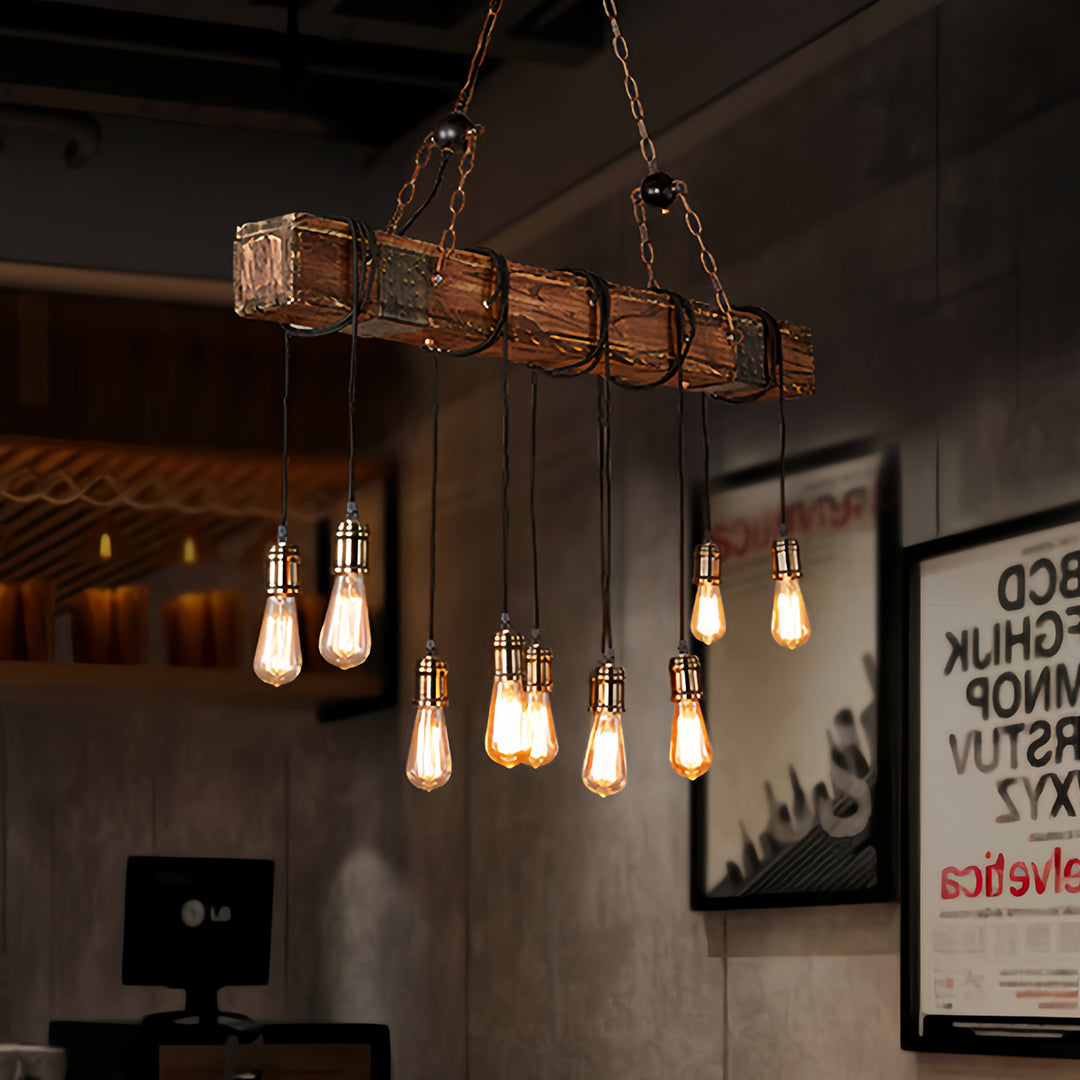 Black and Wood Pendant Light American Vintage Style Iron Ceiling Light