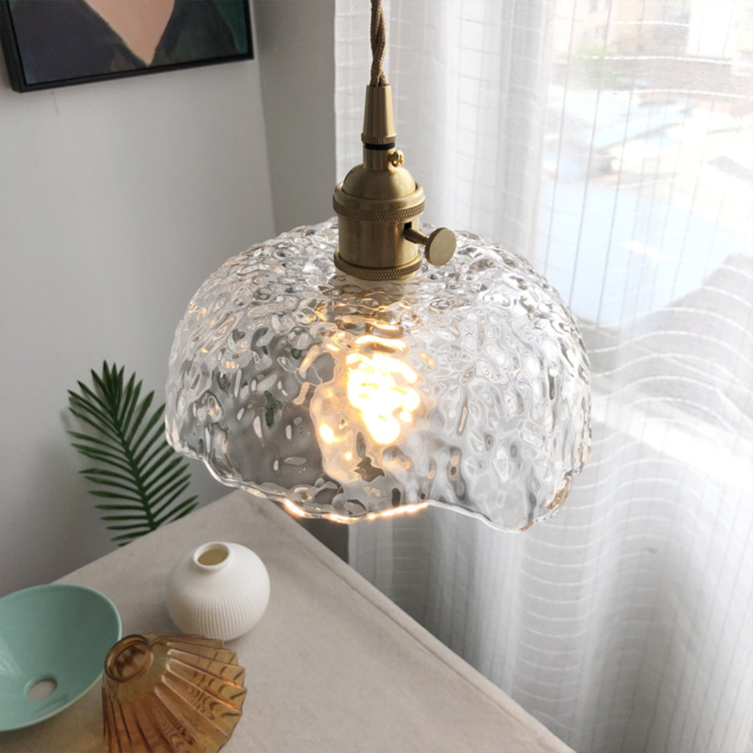 Nordic Pendant Light Hammered Glass and Brass Light