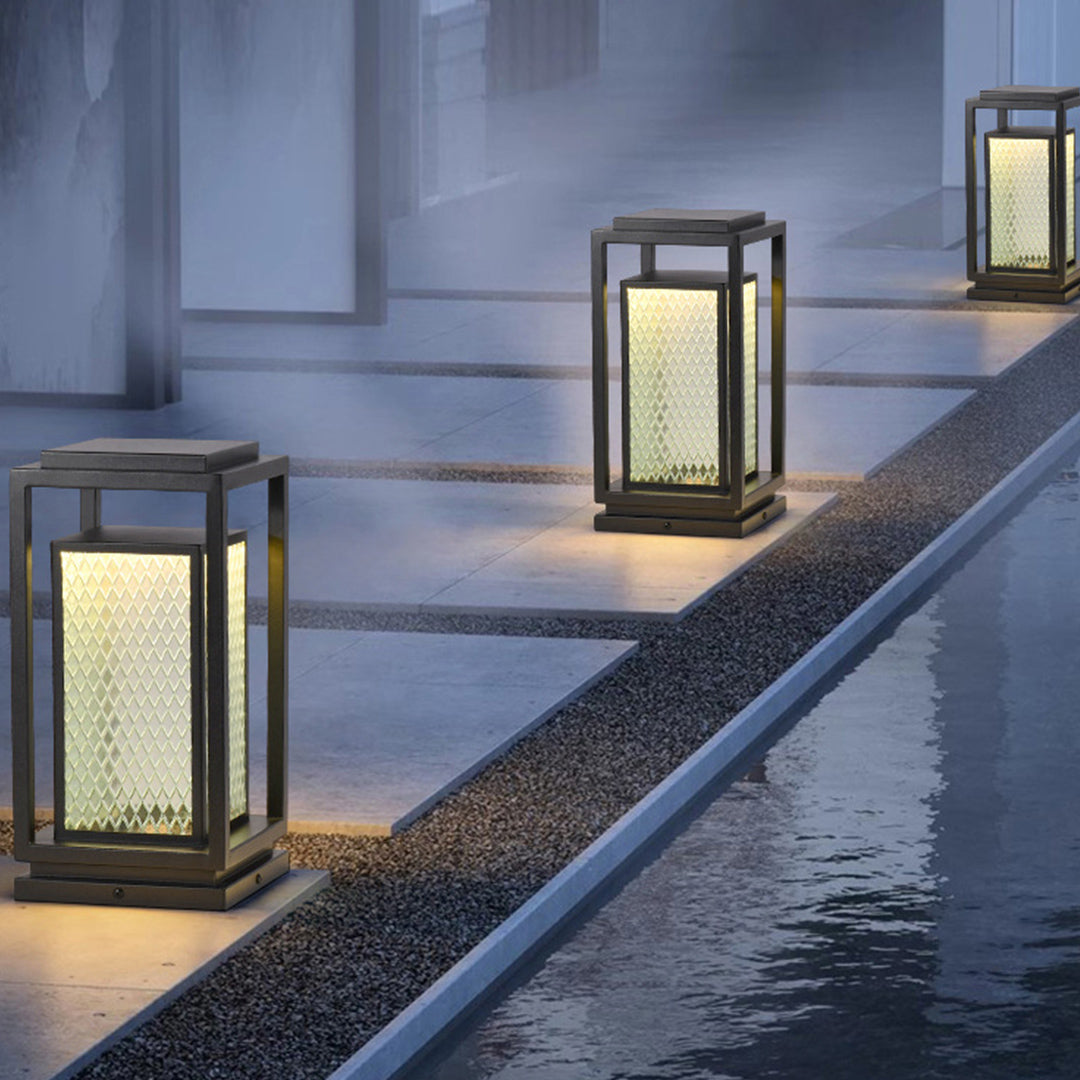 Outdoor Glass Lanterns Industrial Black Weatherproof Square Lawn Light