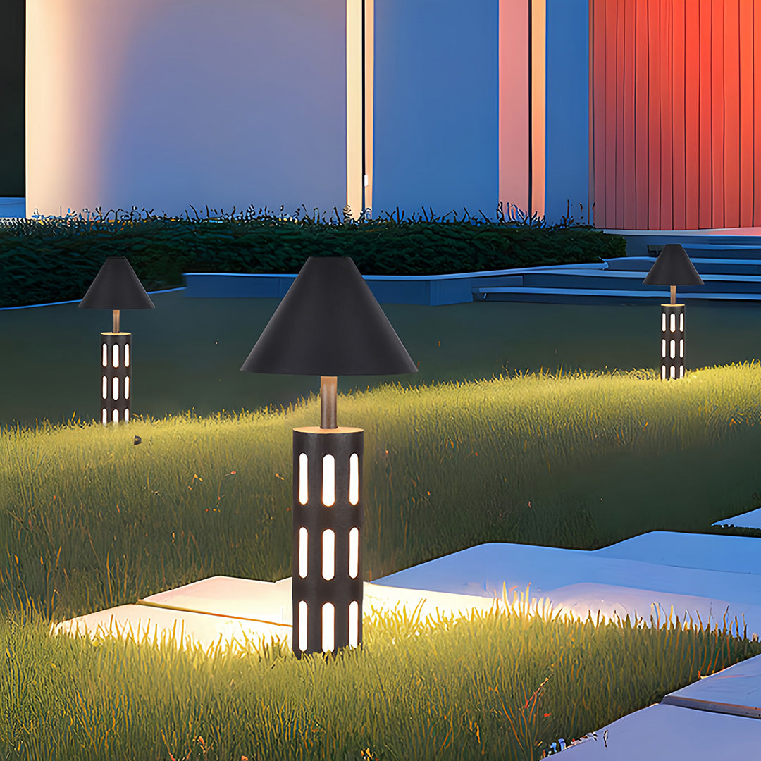 Black Path Lights Industrial Perforated Cylindrical Garden Light