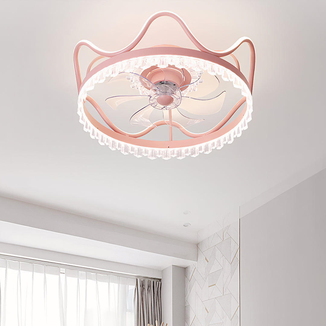 Round Stepless Dimming LED Retractable Ceiling Fan Lights with Remote Control