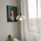 Nordic Pendant Light Hammered Glass and Brass Light