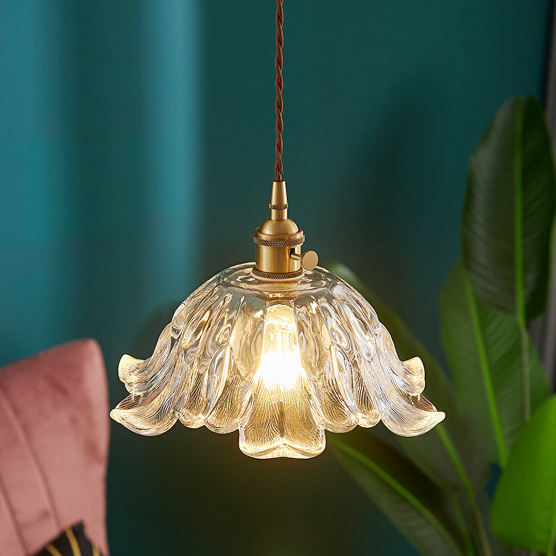 Flower Pendant Lighting Japanese-Style Floral Glass Brass Light