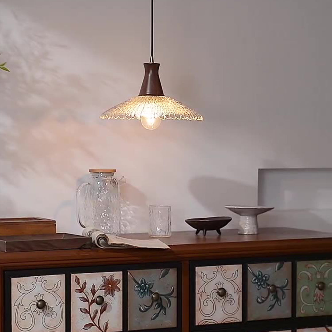Wood Light Pendant Wabi Sabi Style Glass Pendant Light