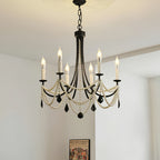 Pearl Chandelier Black Iron Artistic Crystal Ceiling Light