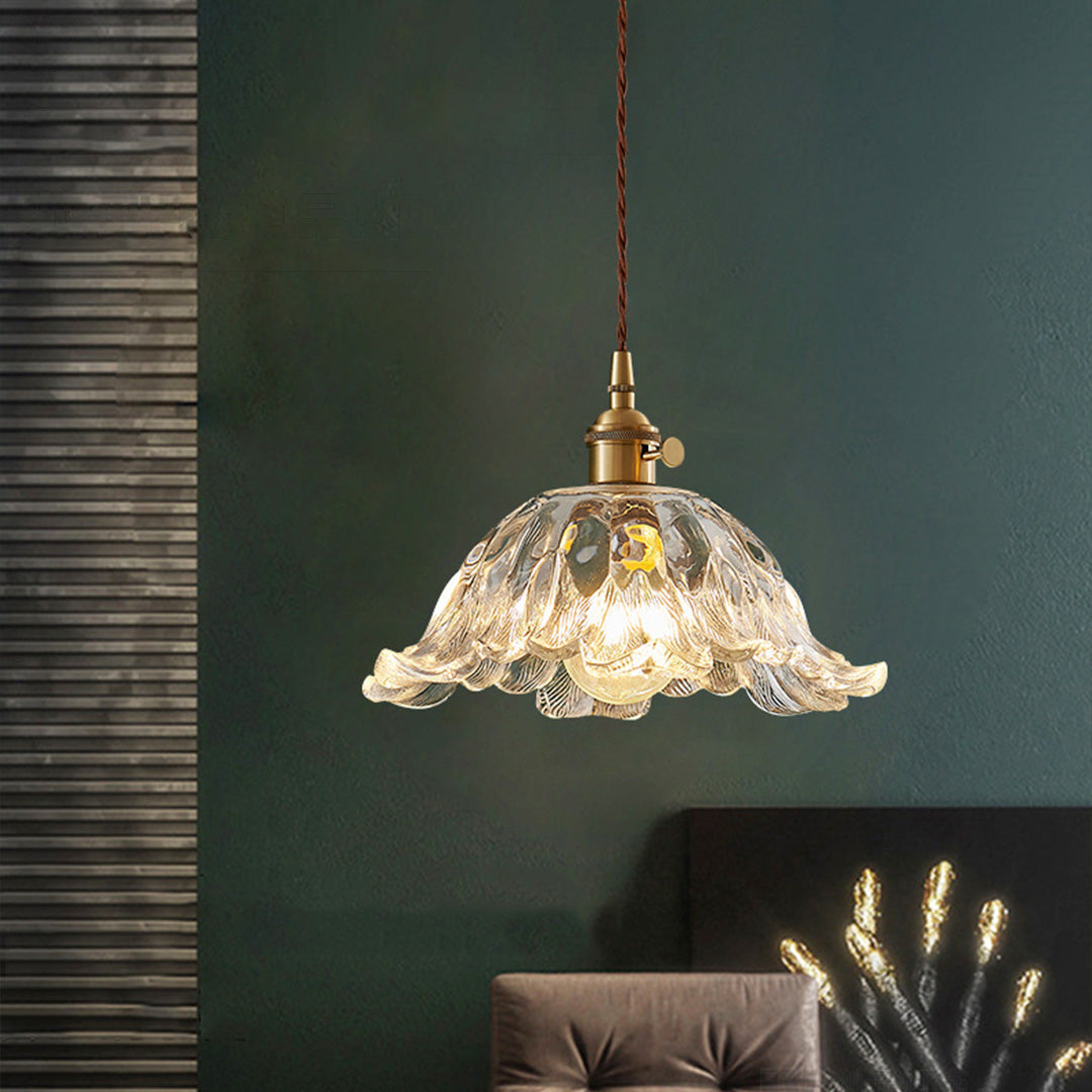 Flower Pendant Lighting Japanese-Style Floral Glass Brass Light