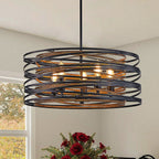 Black Drum Pendant Light Iron Cage Round Cylinder Ceiling Lights