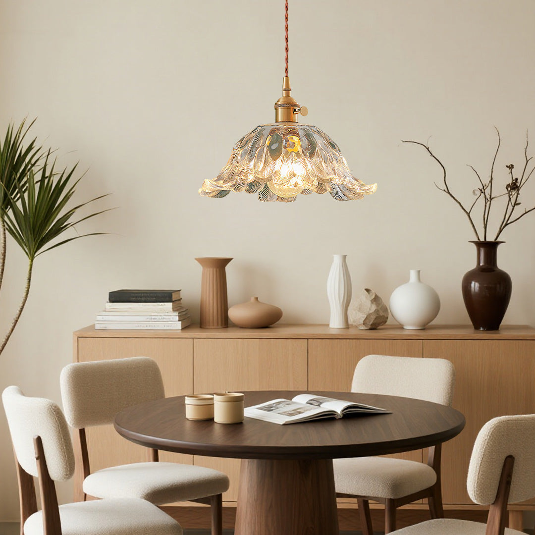 Flower Pendant Lighting Japanese-Style Floral Glass Brass Light