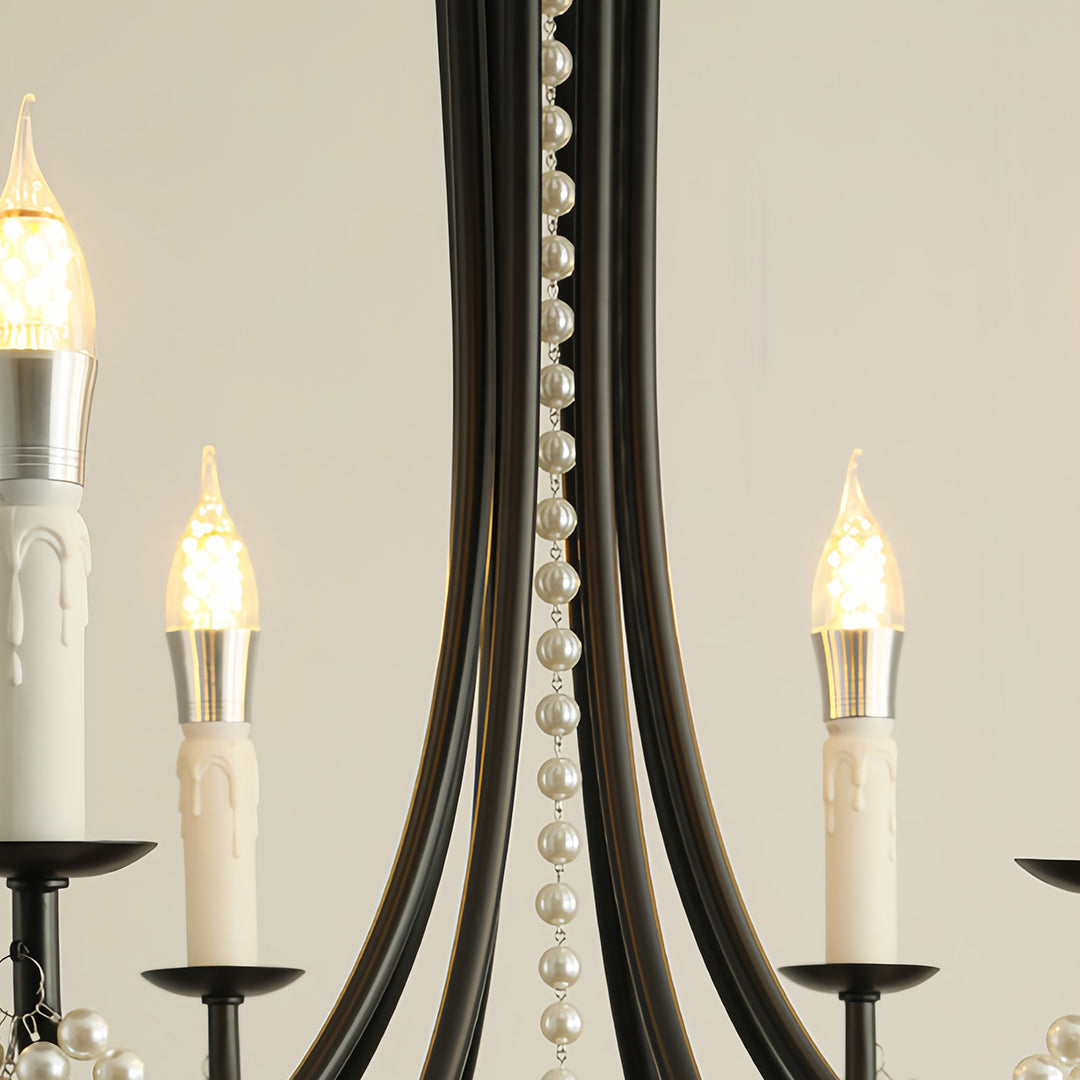 Pearl Chandelier Black Iron Artistic Crystal Ceiling Light