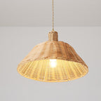 Wide Bell Shaped Bamboo Ceiling Lamp Burlywood Farmhouse Pendant Light