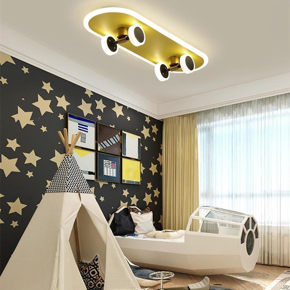 Cartoon Skateboard-shaped Dimmable LED Gold Modern Ceiling Lights