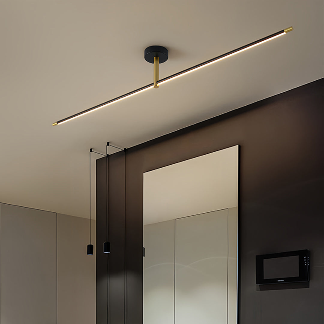 Linear Semi Flush Mount Light Minimalist Black Gold LED Ceiling Lamp