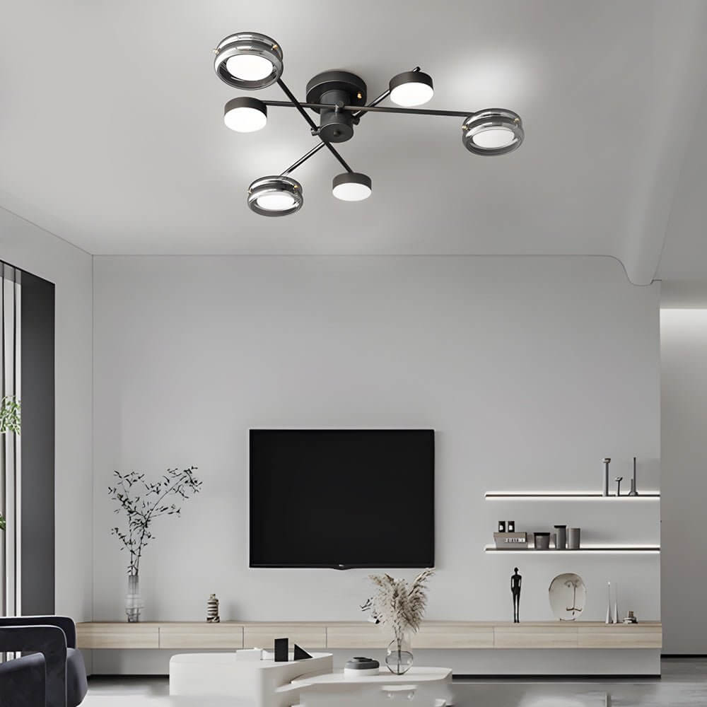 Artistic Multi-Head Matte Black Copper Semi-Flush Mount Ceiling Lighting