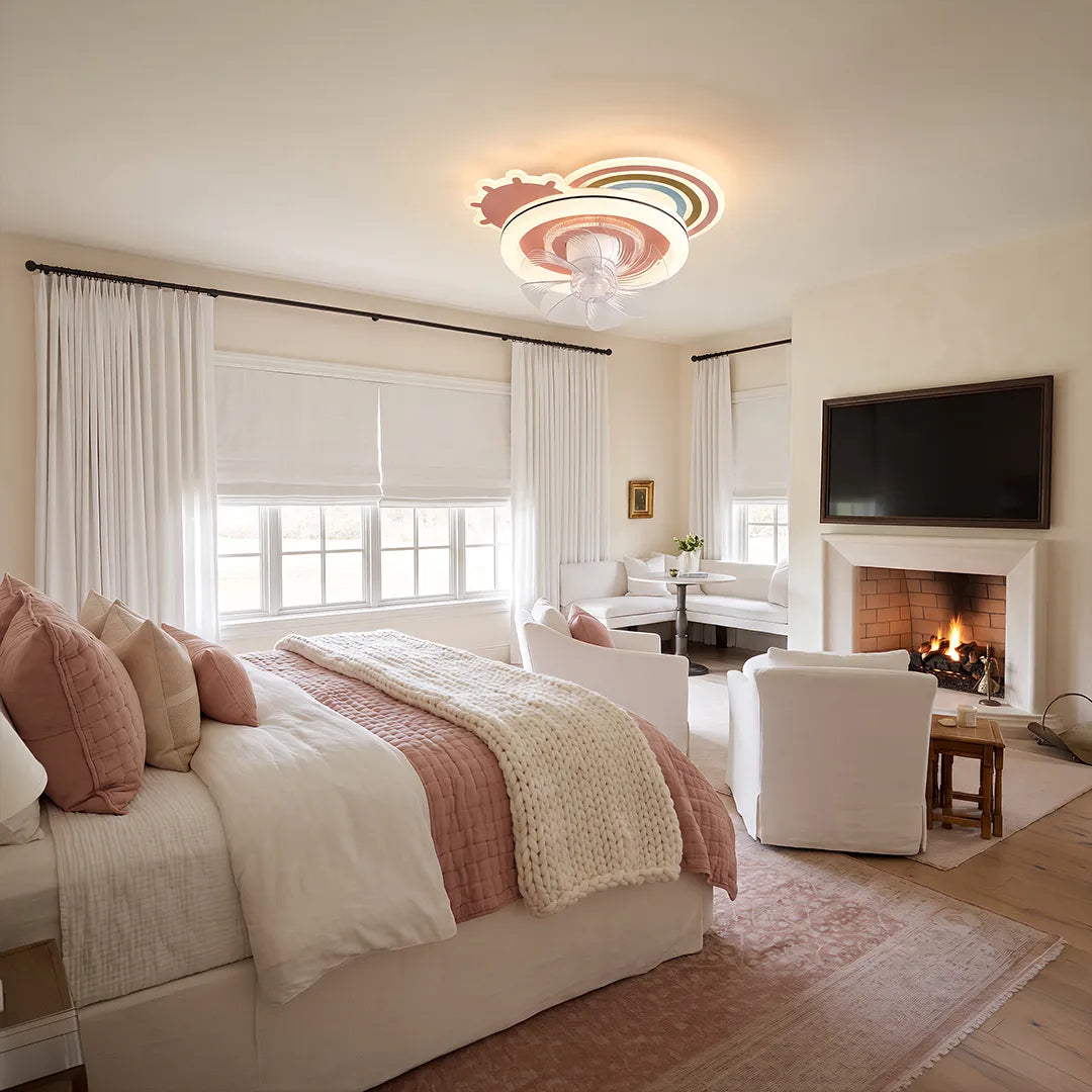 Beautiful Ceiling Fans with Lights Pink and White LED Dimmable Lamp