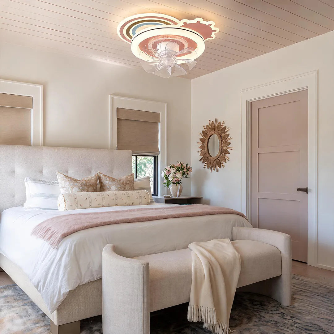 Beautiful Ceiling Fans with Lights Pink and White LED Dimmable Lamp