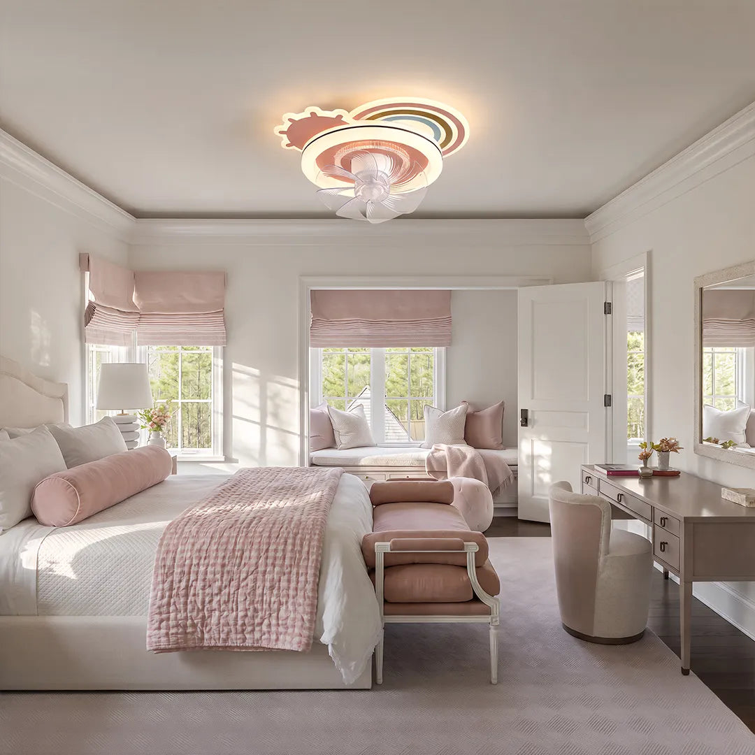Beautiful Ceiling Fans with Lights Pink and White LED Dimmable Lamp