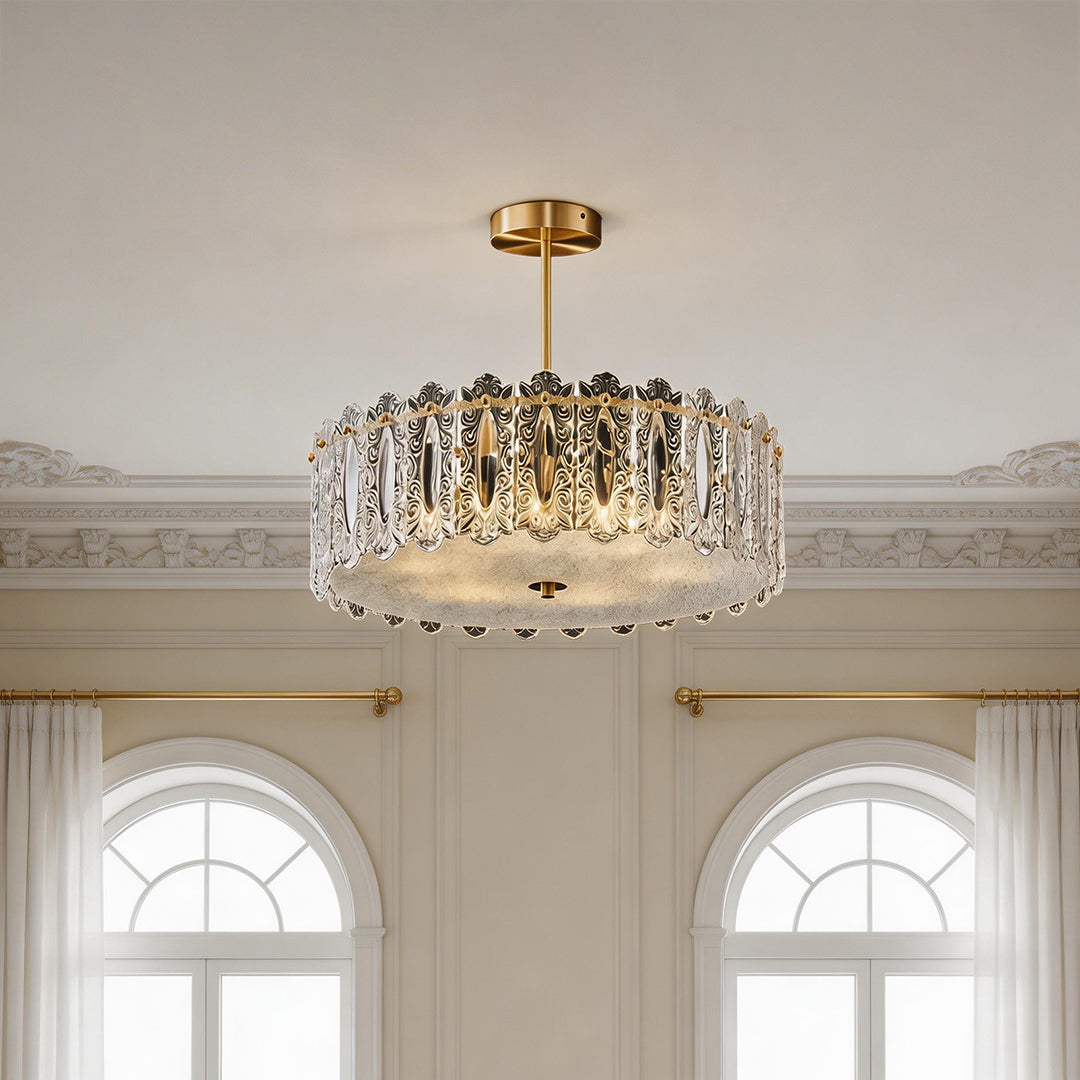 Glass Semi Flush Mount Lighting French Luxury Full Copper Lamp