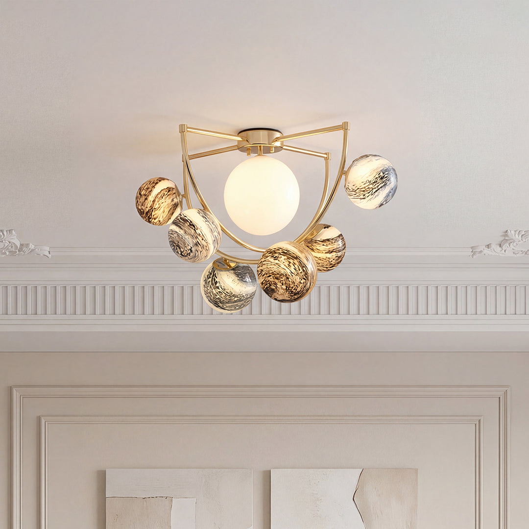 Gold Semi Flush Ceiling Light Minimalist Planet Art Creative Light
