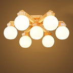 Nordic Style Wood LED Globe Flush Mount Ceiling Lighting