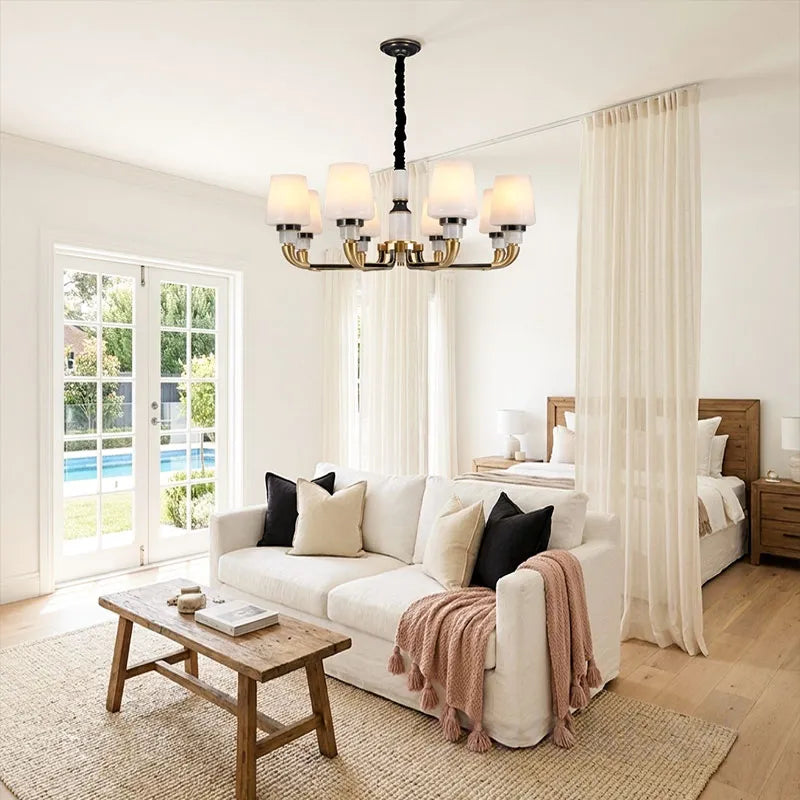Black Brass Chandelier American Vintage Candle-Style Ceiling Light
