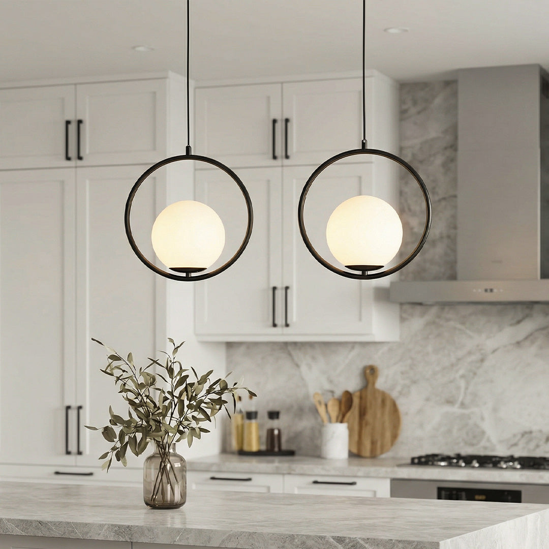 Modern Metal Circle Glass Globe Shaped Pendant Ceiling Light