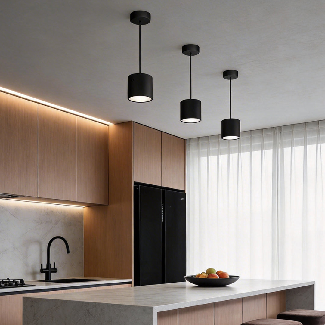 Black Drum Pendant Light LED Modern Aluminum Ceiling Light