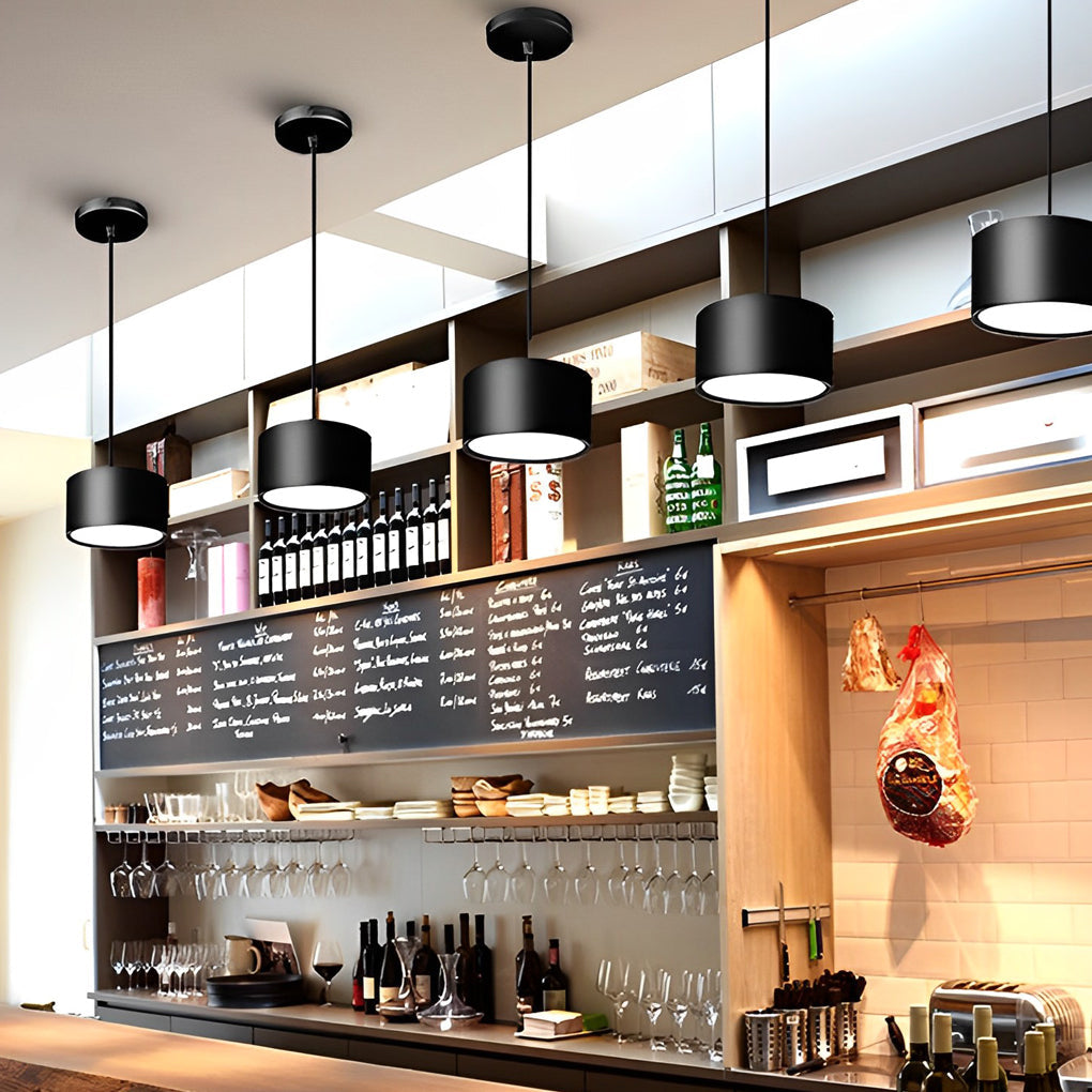 Black Drum Pendant Light LED Modern Aluminum Ceiling Light