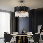 Black Metal and Crystal Chandelier Modern Round Ceiling Light