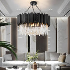 Black Metal and Crystal Chandelier Modern Round Ceiling Light