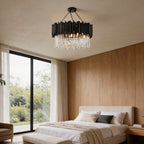 Black Metal and Crystal Chandelier Modern Round Ceiling Light