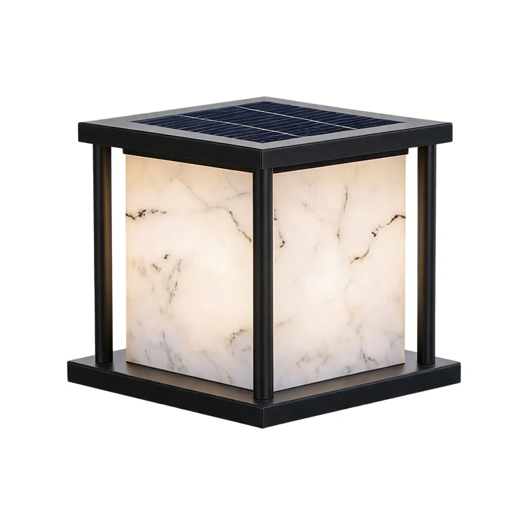 Outdoor Pillar Solar Lights Modern Faux Marble Light