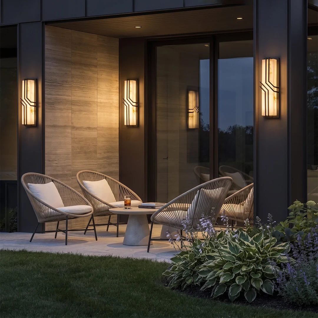 Contemporary Black Wall Lights Faux Marble Outdoor Light