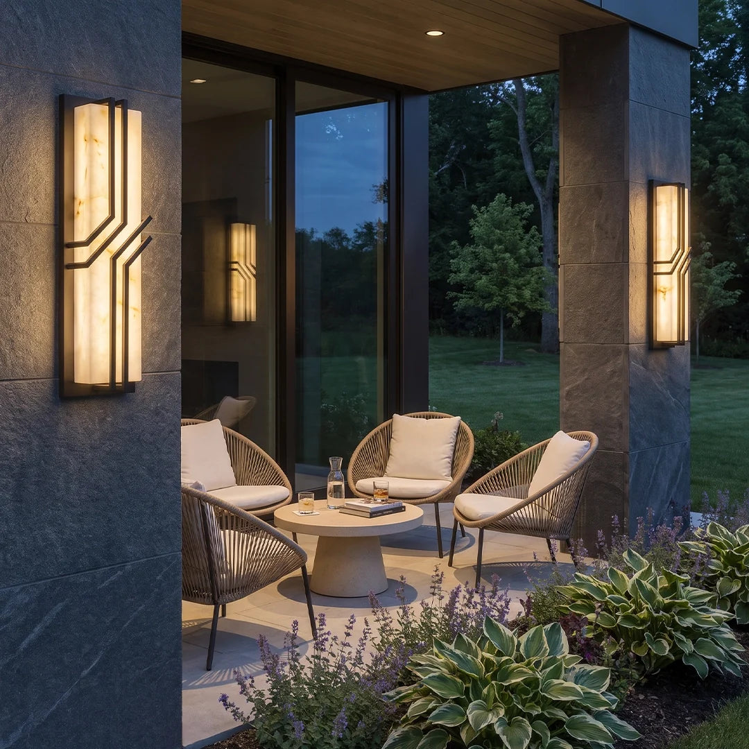 Contemporary Black Wall Lights Faux Marble Outdoor Light
