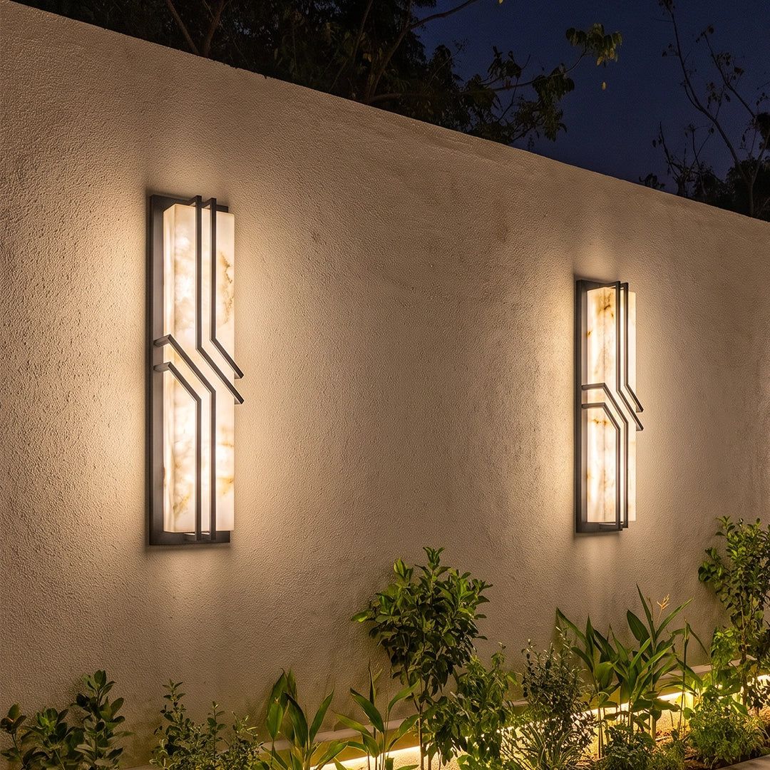 Contemporary Black Wall Lights Faux Marble Outdoor Light
